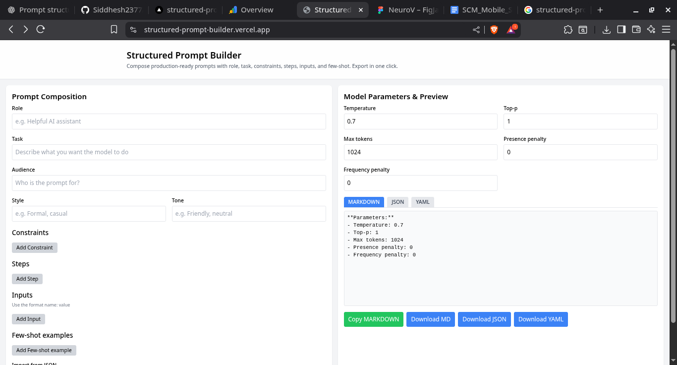 Structured Prompt Builder UI preview